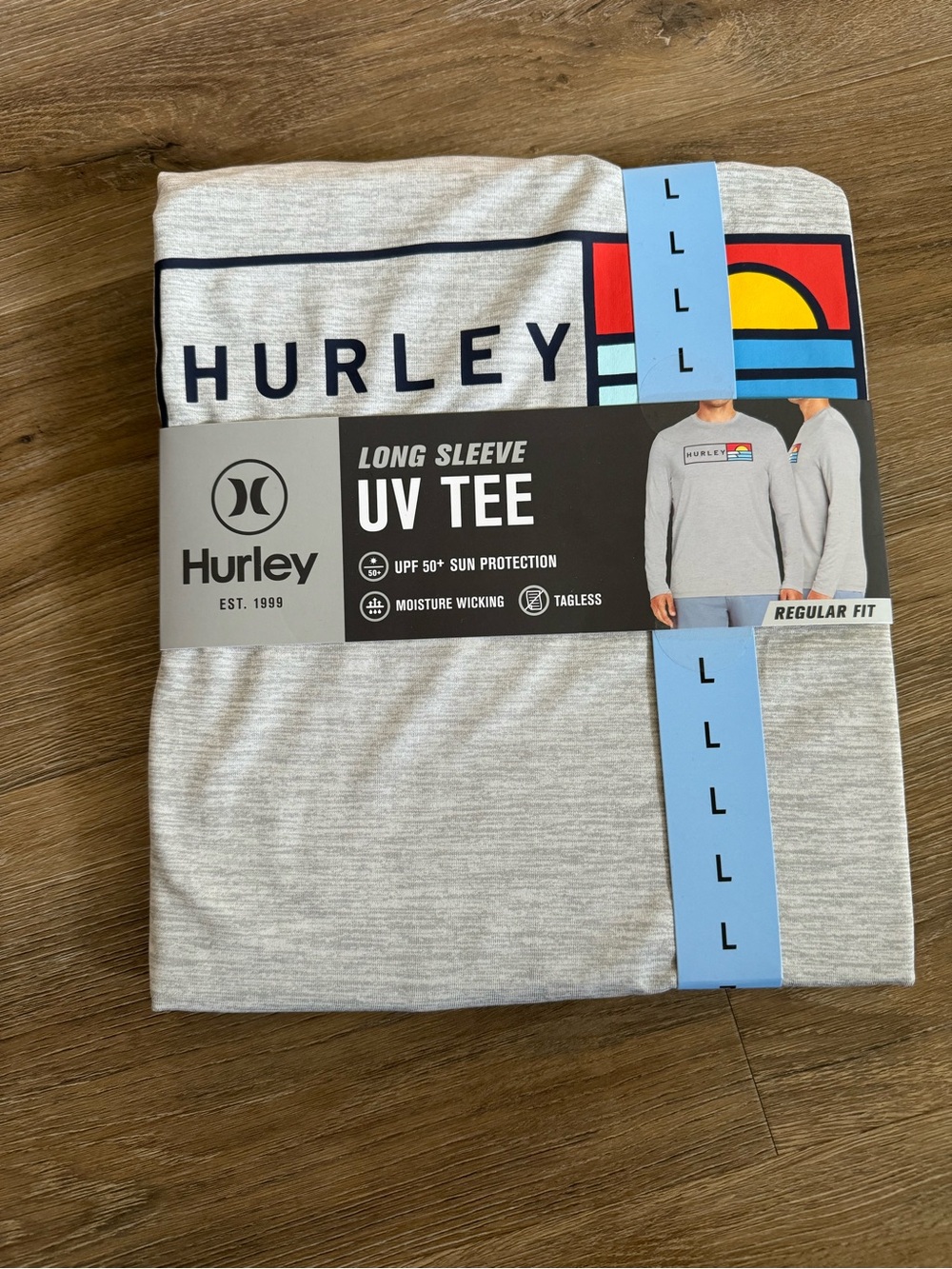 NEW Hurley Men's Long Sleeve UV Tee - Light Gray with Sunset Logo